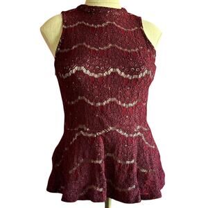 love, Fire Burgundy Lace Peplum Tank Top